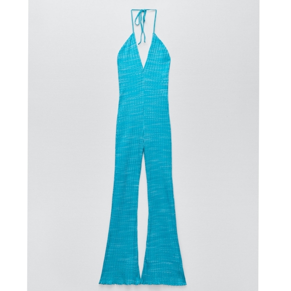 Zara ribbed halter flared jumpsuit - Picture 7 of 15